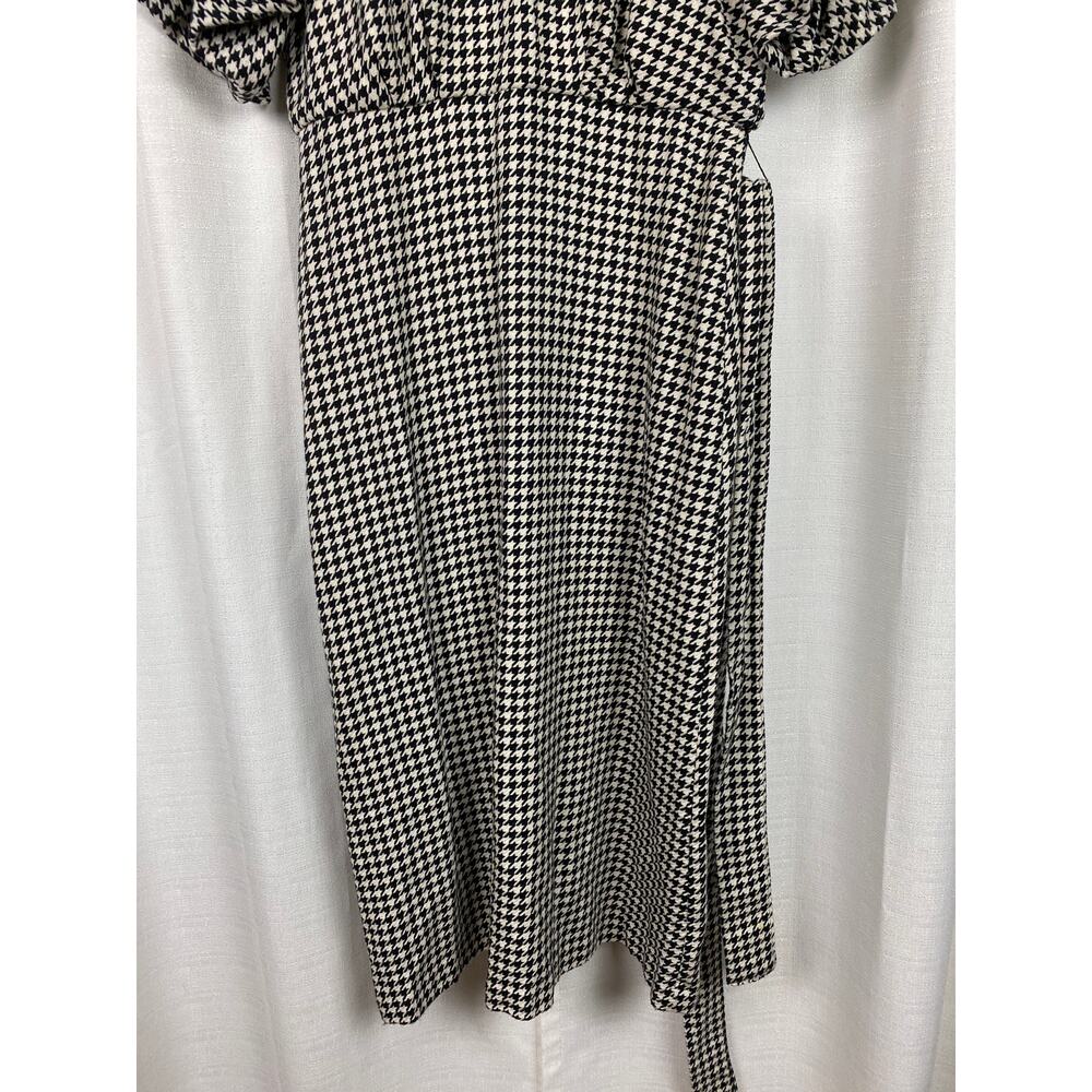 Zara Black&White Houndstooth Balloon Sleeve Blogger Favorite Midi Dress Sz.L - Picture 8 of 16